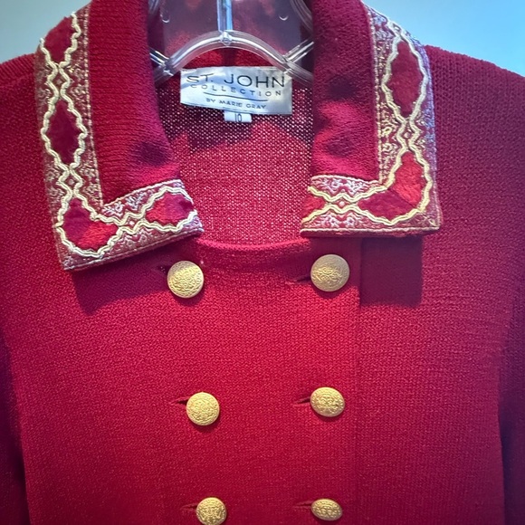 St John Collection Vintage Red/Gold Double Breast Knit Blazer Size 10/M $1395 - Picture 5 of 13